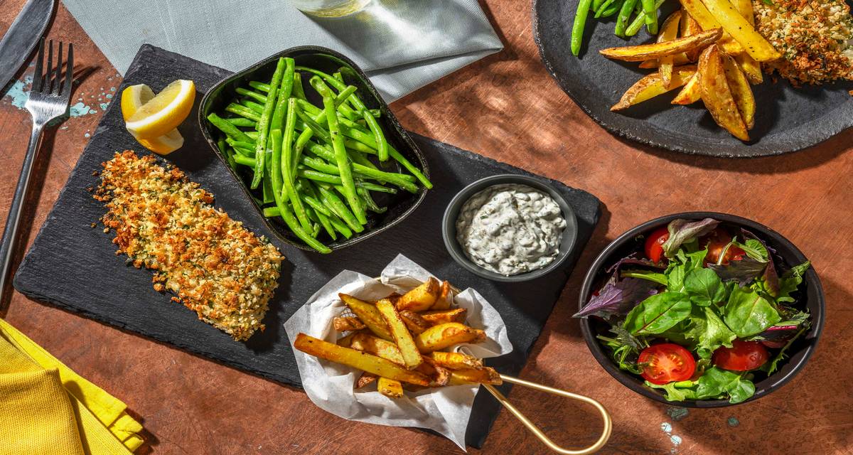 Herby Crumbed Sea Bass and Handcut Chips Recipe HelloFresh