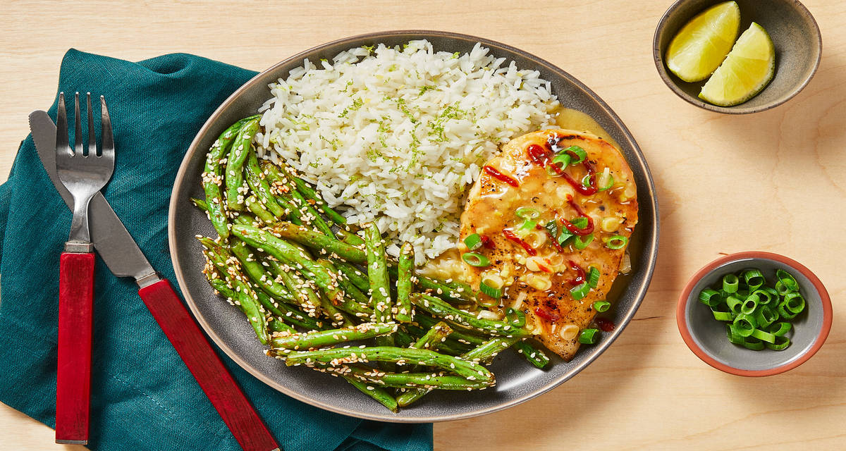 Honey Miso Chicken with Ginger Rice & Sesame Sriracha Green Beans