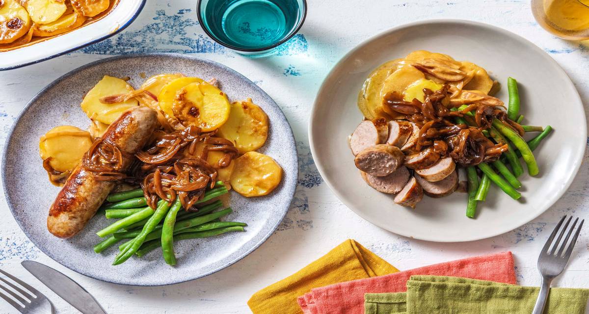 Honey Mustard Sausages & Potato Gratin Recipe HelloFresh