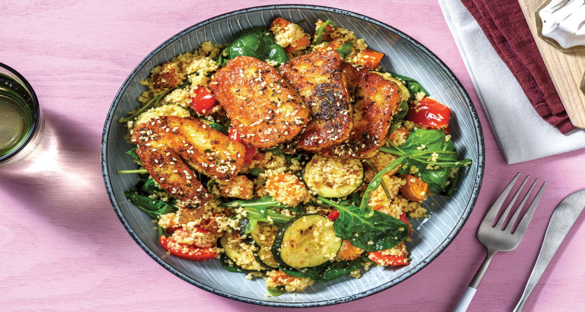 Honey-Sesame Haloumi Couscous Bowl with Roasted Veggies-image