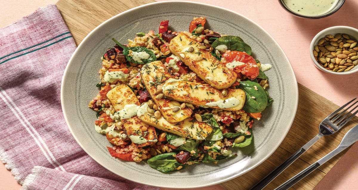 HoneyThyme Haloumi & Roast Veggie Freekeh Recipe HelloFresh