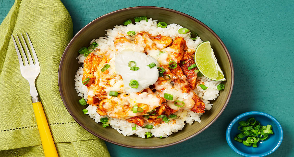 Jumpin’ Jack Chicken Bowls with Rice, Sour Cream & Lime