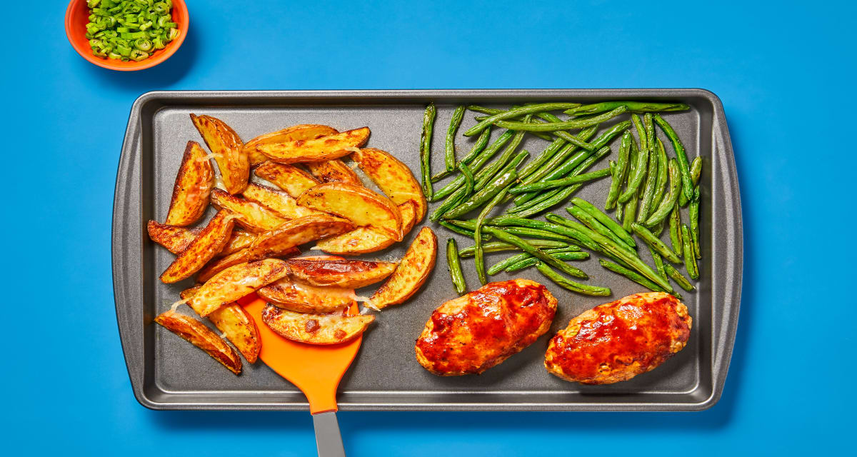 Kickin’ Orange BBQ Turkey Meatloaves with Cheesy Potato Wedges & Roasted Green Beans-image
