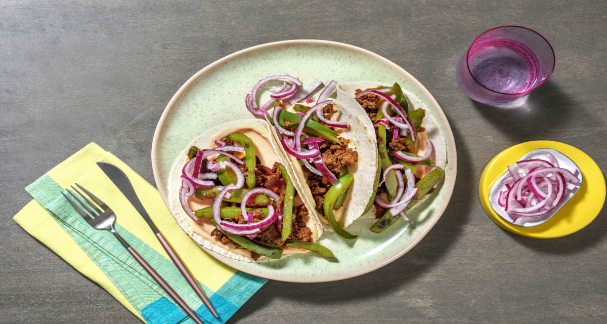 Korean Style Beef Tacos with Sriracha and Pickled Onion-image