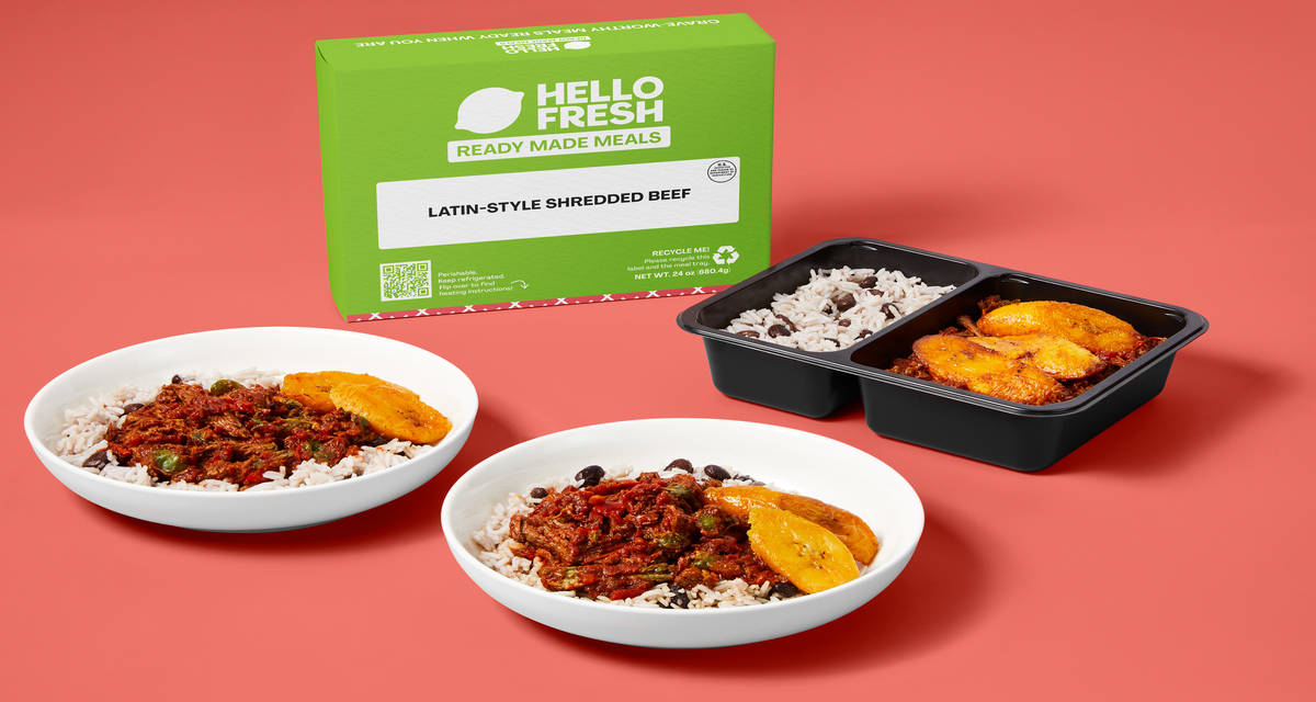 Latin-Style Shredded Beef 2 Servings | with White Rice, Black Beans & Plantains