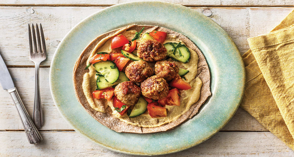 Mini Lebanese Beef Meatball & Salad Wraps with Hummus Dressing-image
