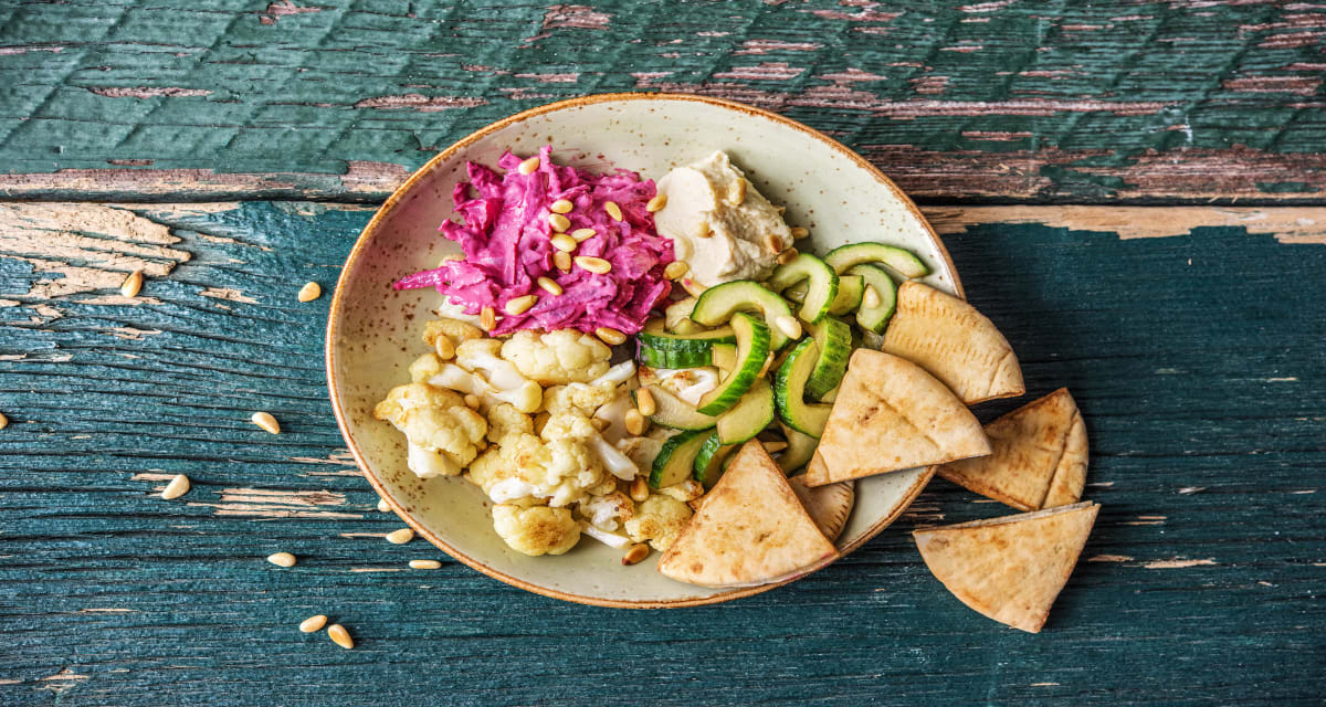 Lebanese Mezze with Fried Cauliflower and Beetroot Tzatziki-image