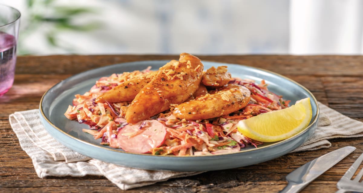 Honey Soy & Sesame Chicken Strips with Radish & Peanut Slaw Quick Prep | Ready in 15 | Serves 2-image