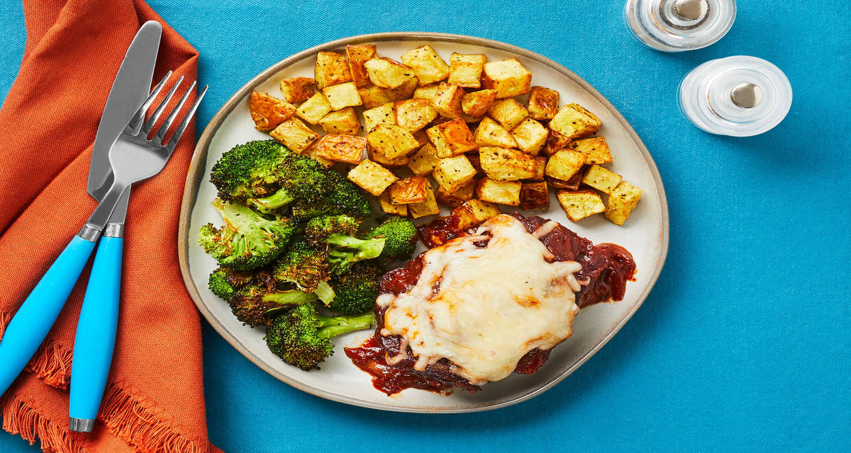 Mama Mia Mozzarella Meatloaves with Balsamic Tomato Sauce, Roasted Potatoes & Broccoli