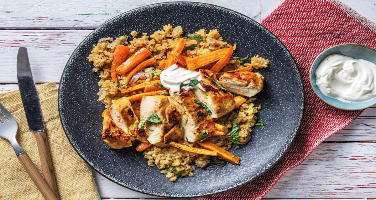 Mango Chutney Glazed Spiced Chicken Breast with Cumin Bulgur Wheat and Roasted Carrots-image