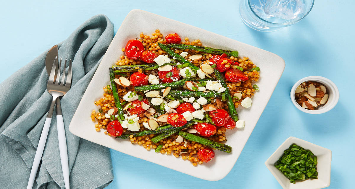 Lea Michele’s Fave Baked Veggies with Couscous, Almonds & Feta