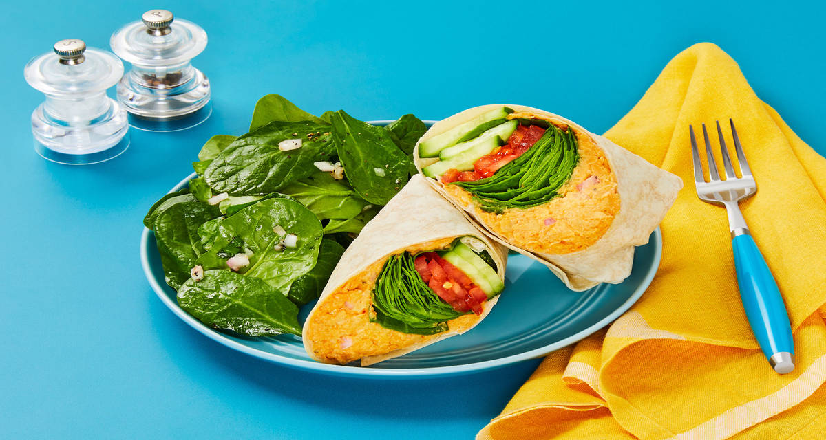 Mediterranean Chickpea Salad Wraps with Spinach, Tomato, and Cucumber