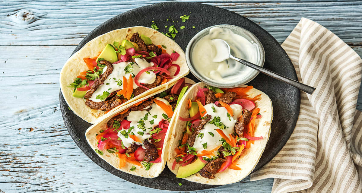 Mexican Beef Tacos With Crema Recipe | HelloFresh