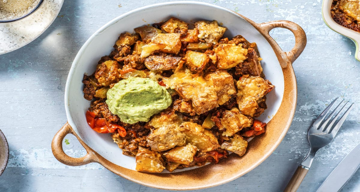 Mexican Style Beef with Crispy Potato Top and Guacamole-image