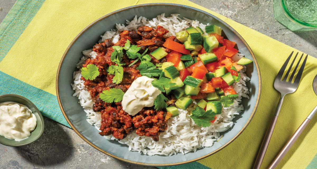 Mexican Veggie Mince Black Bean Chilli Bowl Recipe HelloFresh