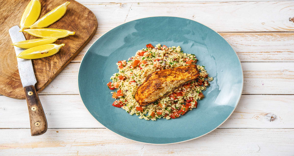 Moroccan Spiced Salmon with Lemon and Caramelised Onion Couscous-image