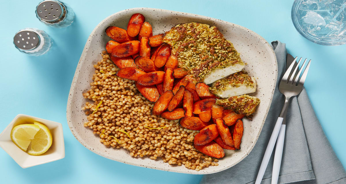 Mozzarella & Herb Chicken with Roasted Carrots & Buttery Couscous-image