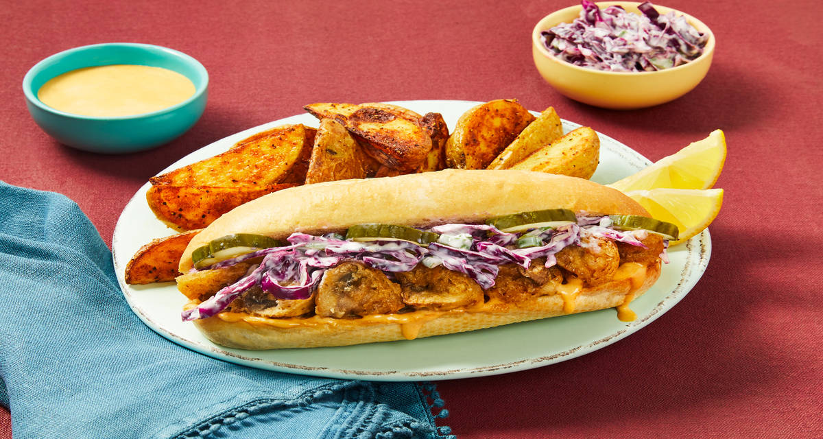 Mushroom Po’boys & Boardwalk Fries with Slaw, Pickles & Spicy Remoulade
