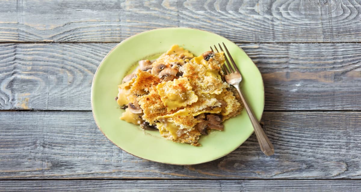 One-Pan Ravioli Gratin with Mushrooms and Parmesan Breadcrumbs-image
