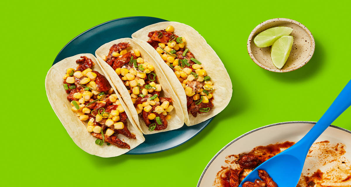 One-Pan Chicken Tinga Tacos with Corn Salad