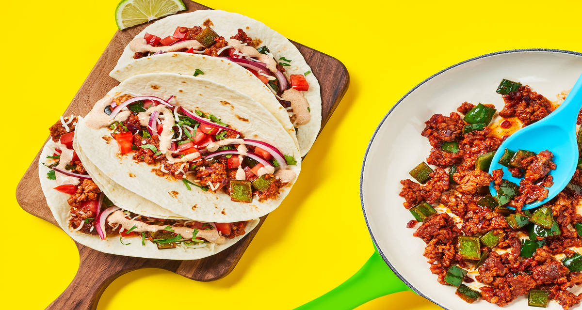 One-Pan Plant-Based Protein Carnitas Tacos Protein that tastes like meat (without the meat)