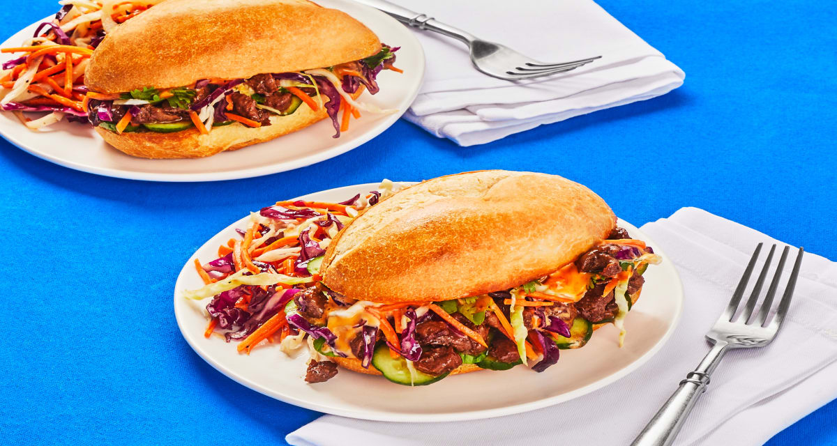 One-Pan Soy-Glazed Steak Banh Mi with Sesame Slaw & Chili Mayo-image