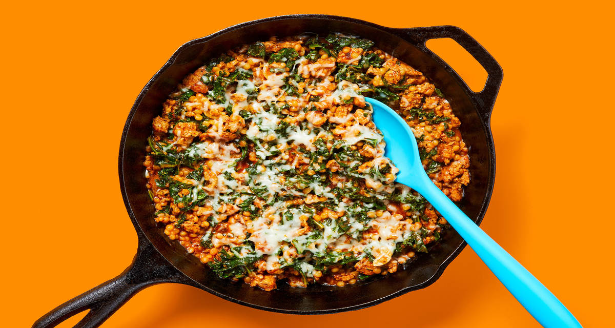 One-Pan Toscana Couscous Skillet with Chicken Sausage & Kale