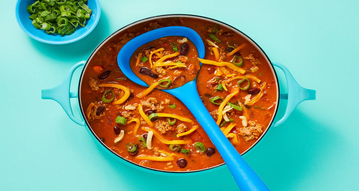 One-Pot Cheesy Taco Turkey & Bean Soup with Scallions