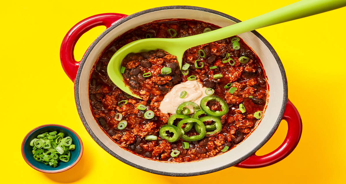 One-Pot Cowboy Turkey & Bean Chili with Jalapeño & Smoky Red Pepper Crema