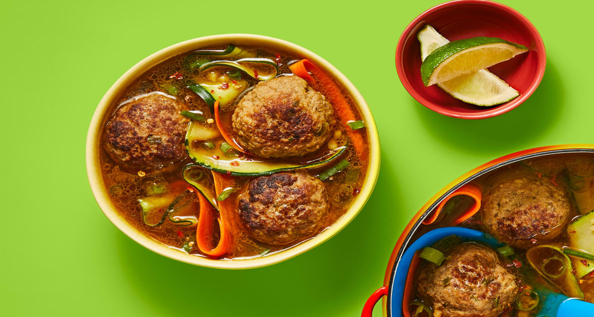 One-Pot Pho-Style Beef Meatball Soup with Veggie Noodles & Spiced Broth-image