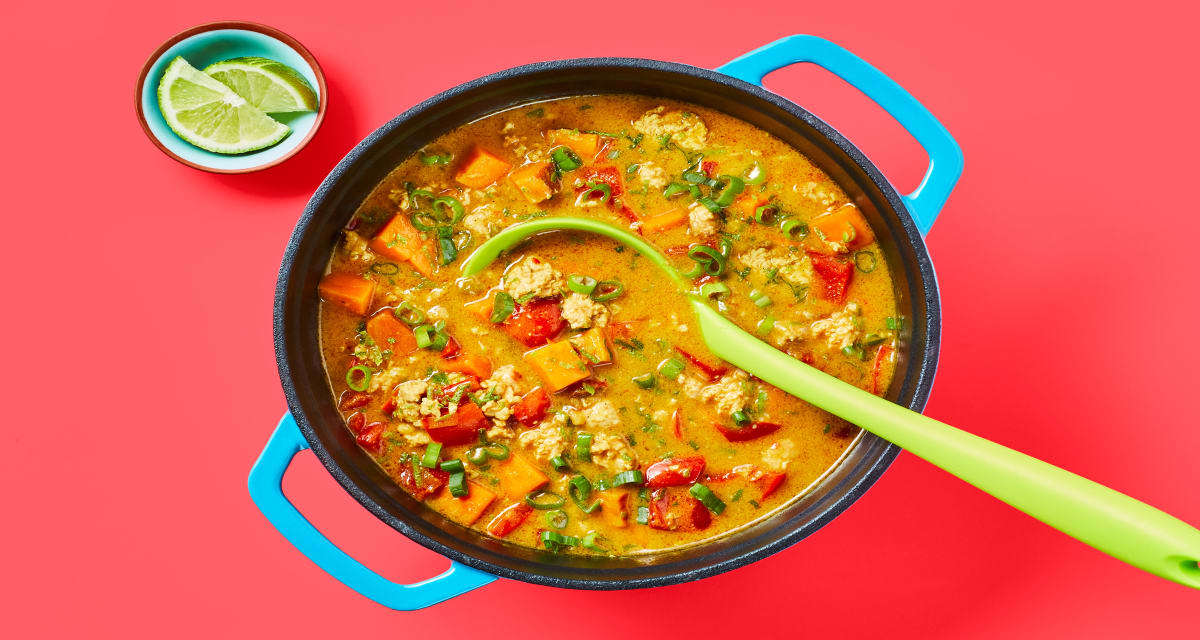 One-Pot Thai Coconut Curry Turkey Soup with Sweet Potato, Bell Pepper, Ginger & Garlic-image