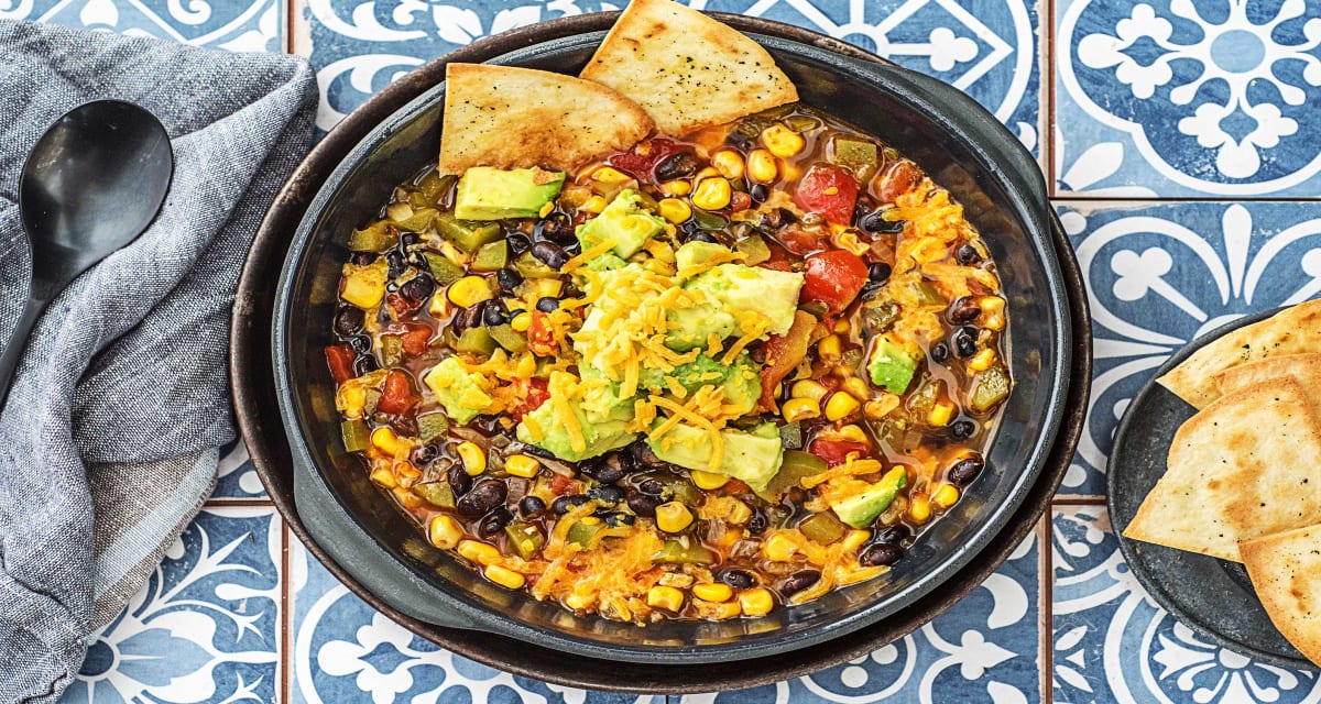 One-Pot Tortilla Soup with Black Beans, Corn, Bell Pepper, and Avocado-image