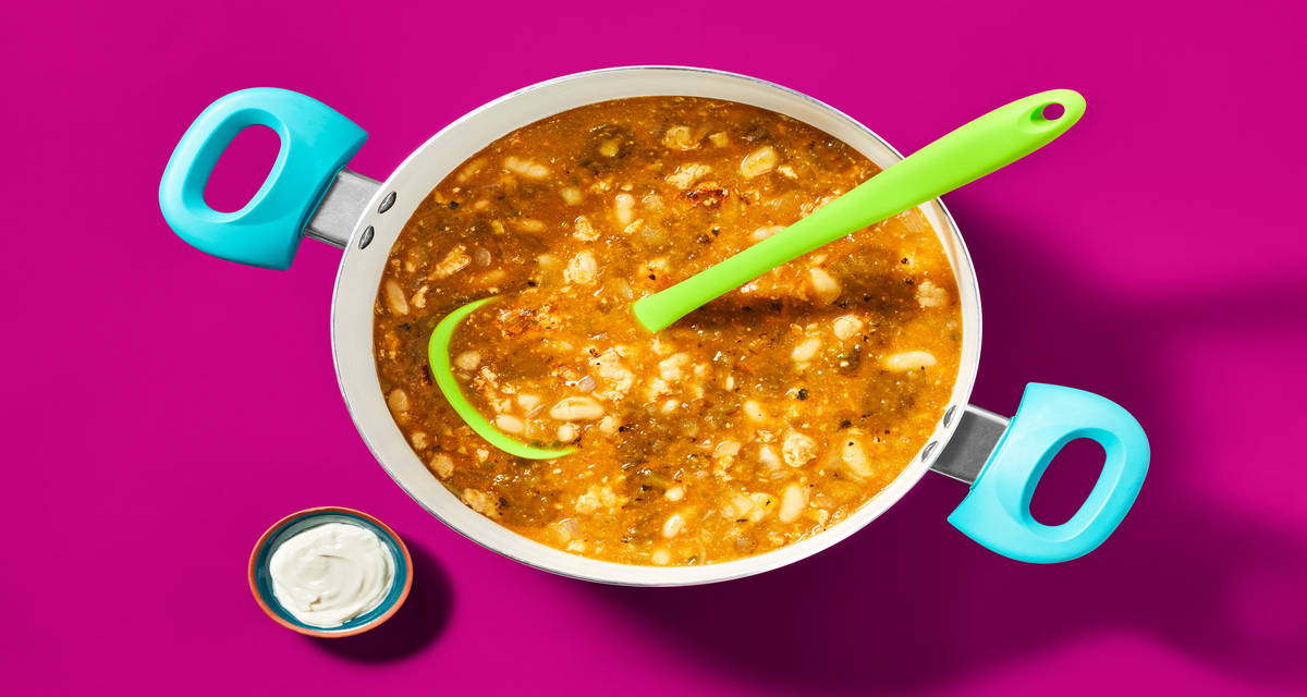 One-Pot Turkey & White Bean Chili Verde with Sour Cream