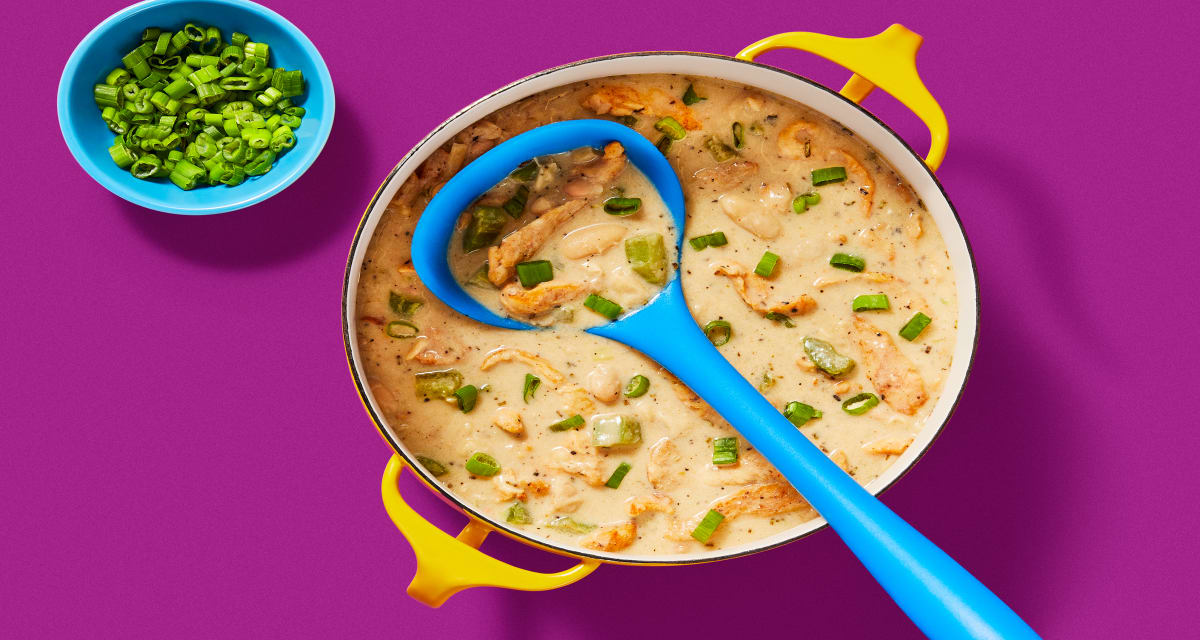 One-Pot Tuscan White Bean Chicken Soup with Crème Fraîche & Scallions-image