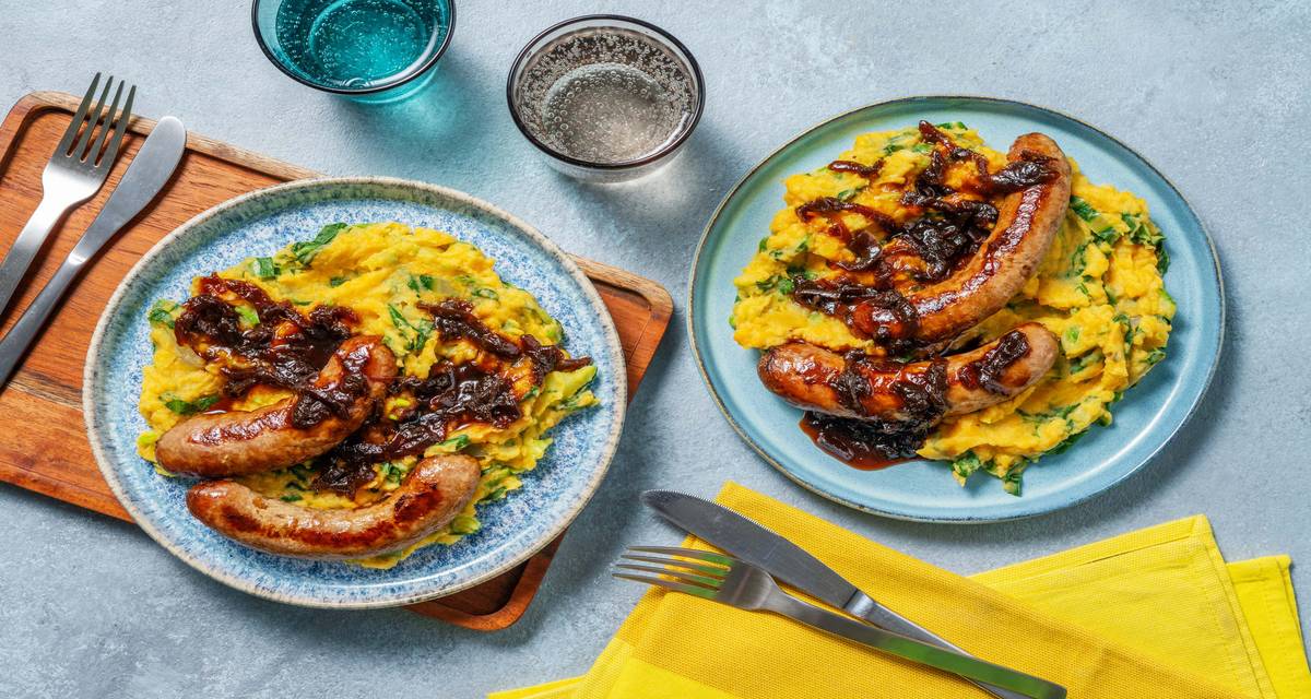 OvenBaked Sausages and Onion Gravy Recipe HelloFresh