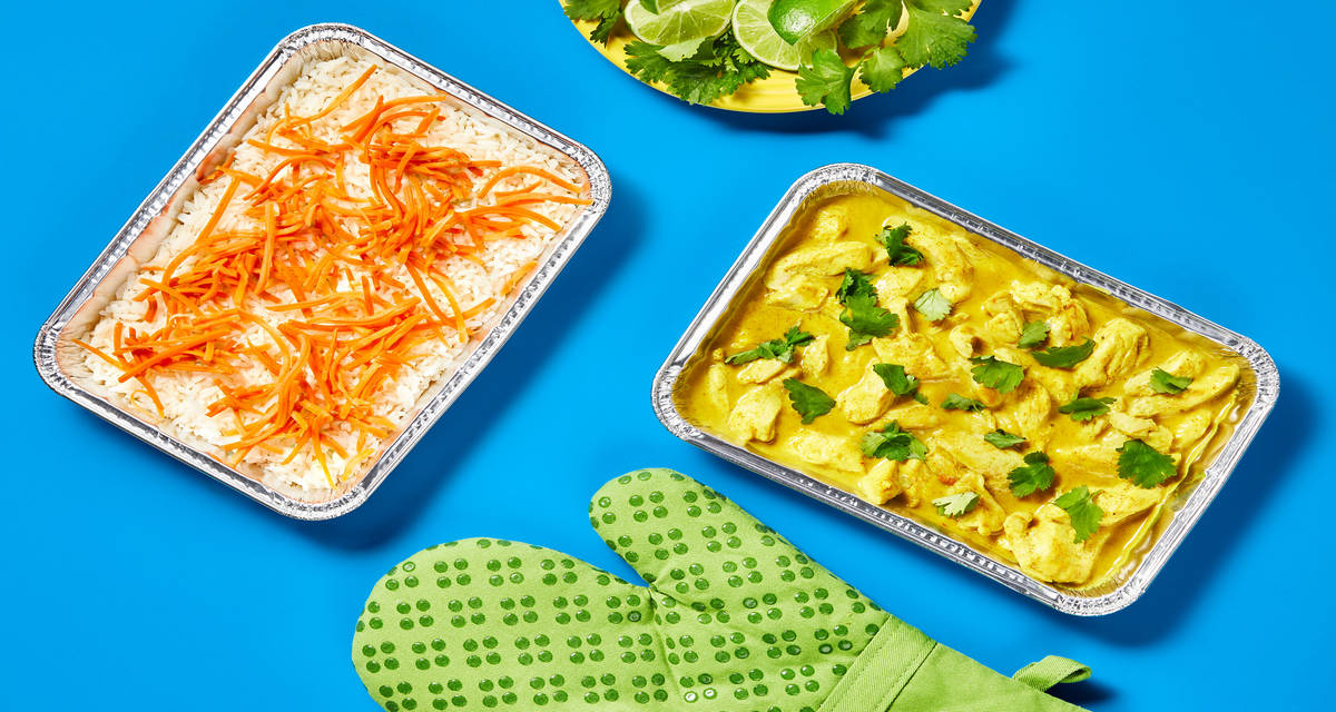 Oven-Ready Chili Coconut Curry Chicken with Carrot-Speckled Rice (trays included)