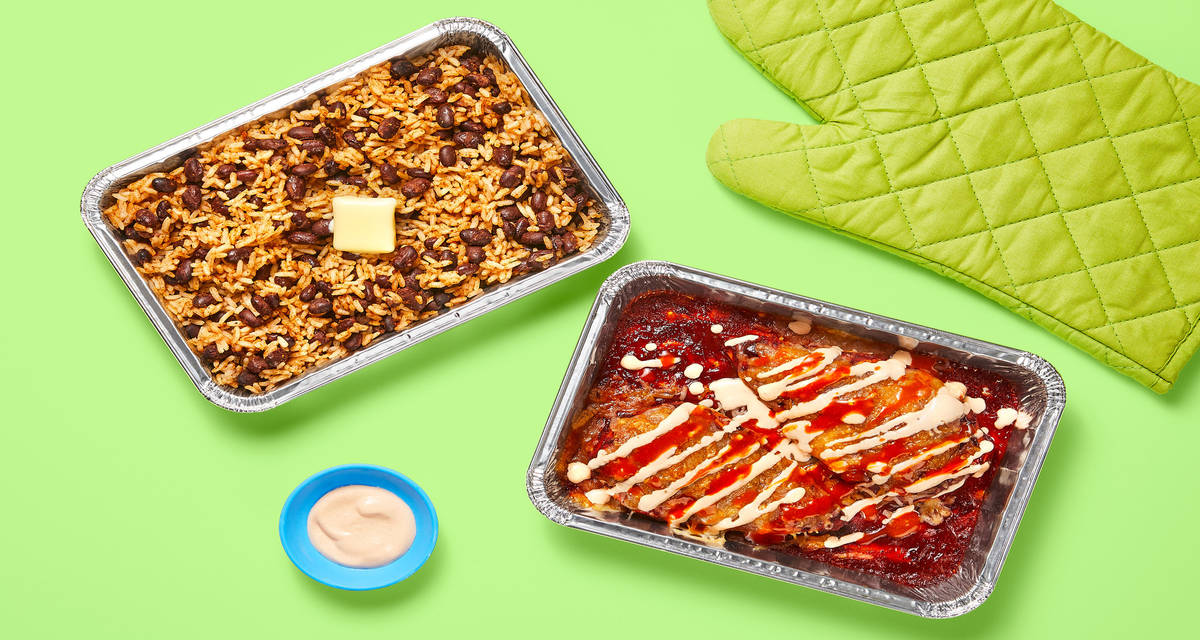 Oven-Ready Enchilada Chicken with Southwest Rice & Beans & Red Pepper Crema (trays included)