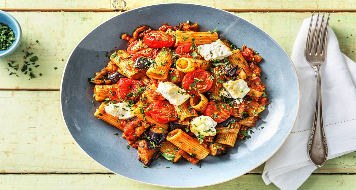 Pancetta Rigatoni with Aubergine & Feta Recipe | HelloFresh