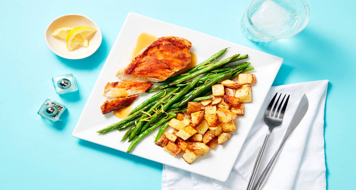 Paprika Chicken with a Jammy Pan Sauce plus Roasted Potatoes & Green Beans
