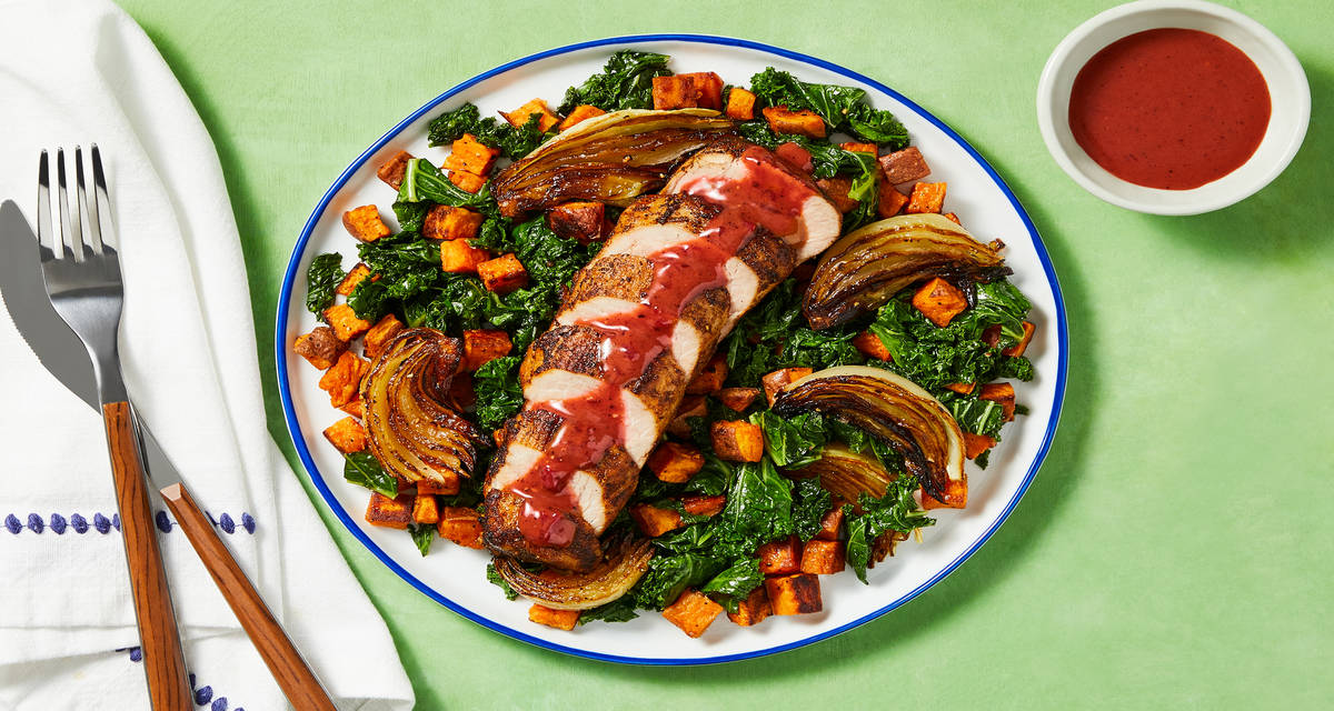 Pepper Jam Pork Tenderloin plus a Kale & Sweet Potato Jumble