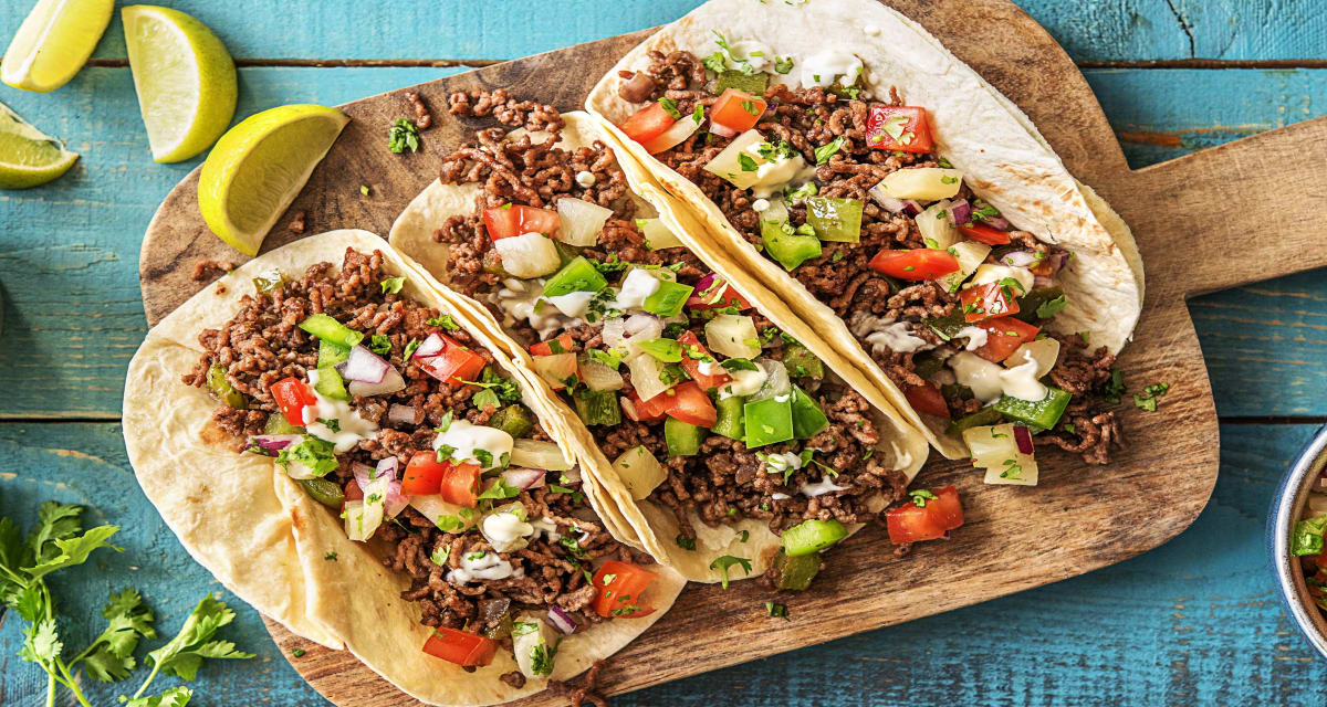 Pineapple Poblano Beef Tacos with Lime Crema, Cilantro, and Warm Spices-image