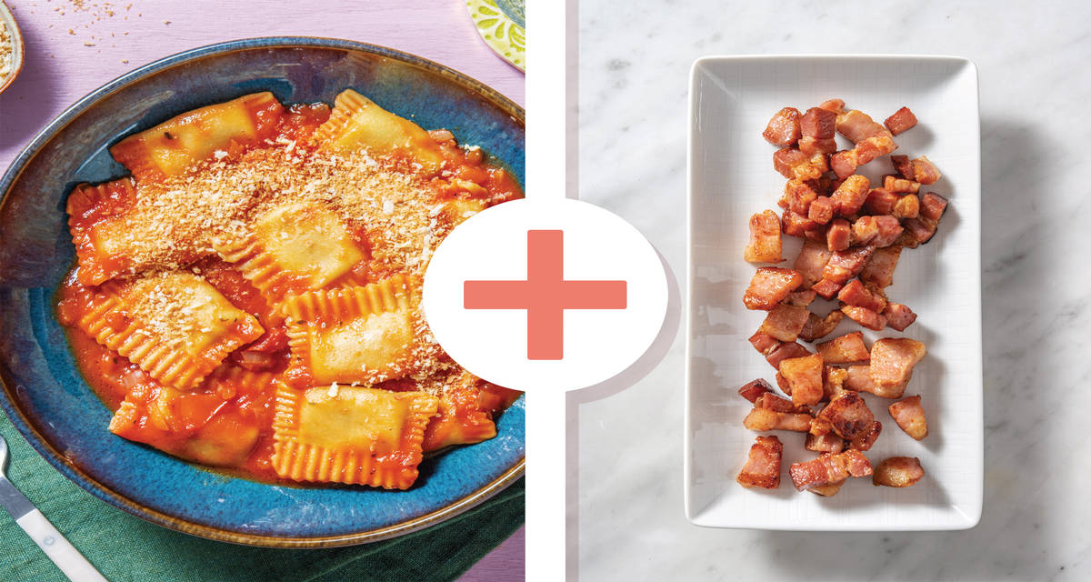 Bacon, Mushroom Tomato Sauce Ravioli Recipe HelloFresh