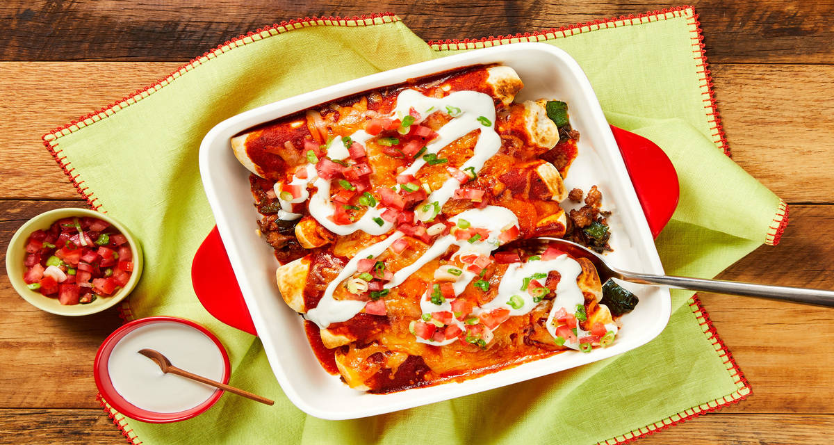 Pork & Poblano Enchiladas with Pico de Gallo & Crema