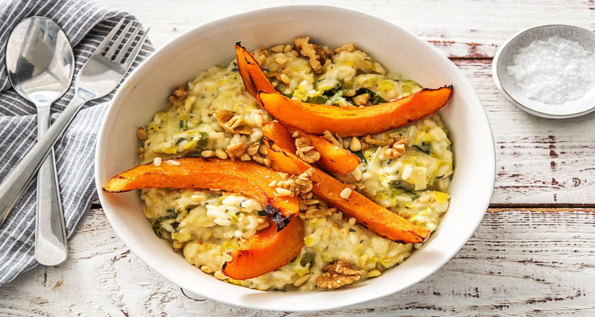 Porreerisotto Mit Karamellisiertem Kurbis Rezept Hellofresh