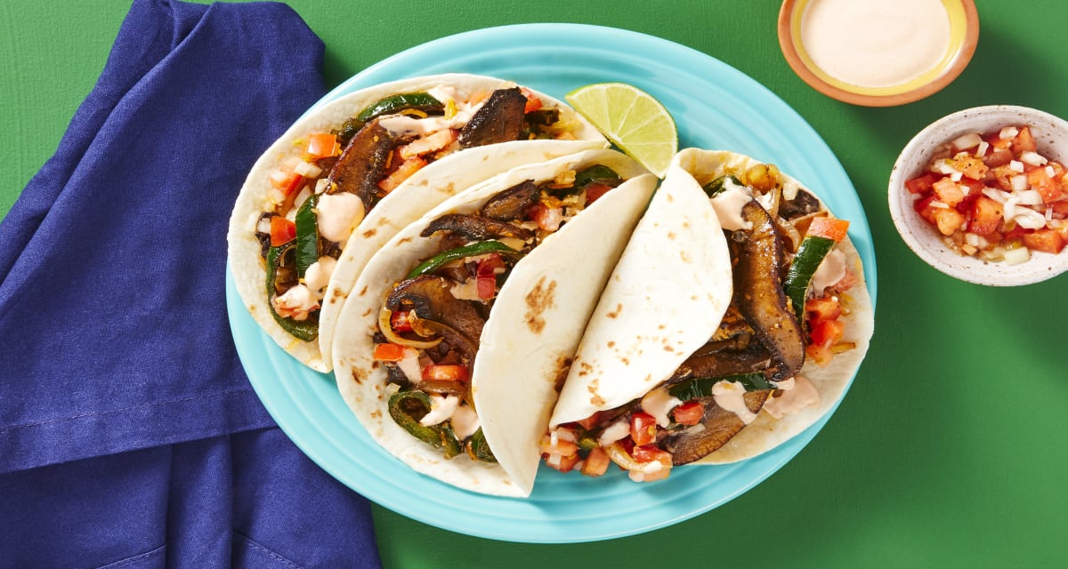 Portobello & Poblano Fajitas with Pico de Gallo & Smoky Red Pepper Crema-image
