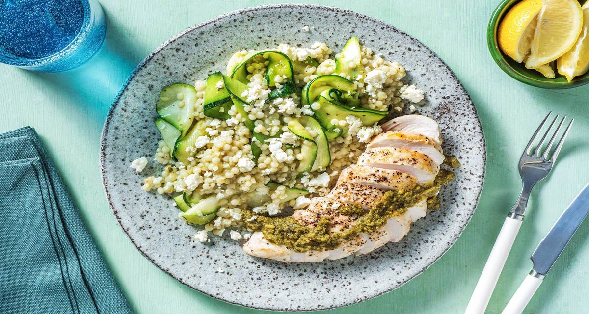 meeꕤ。゜ページ Pesto Chicken with Lemony Couscous Recipe | HelloFresh