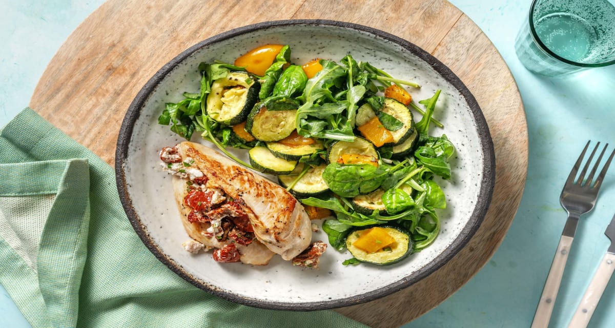 Goat Cheese Stuffed Chicken with Roasted Zucchini Salad-image