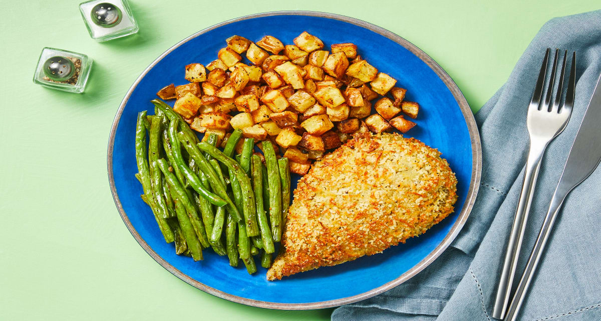 Presto Pesto Panko Chicken with Roasted Potatoes and Green Beans-image