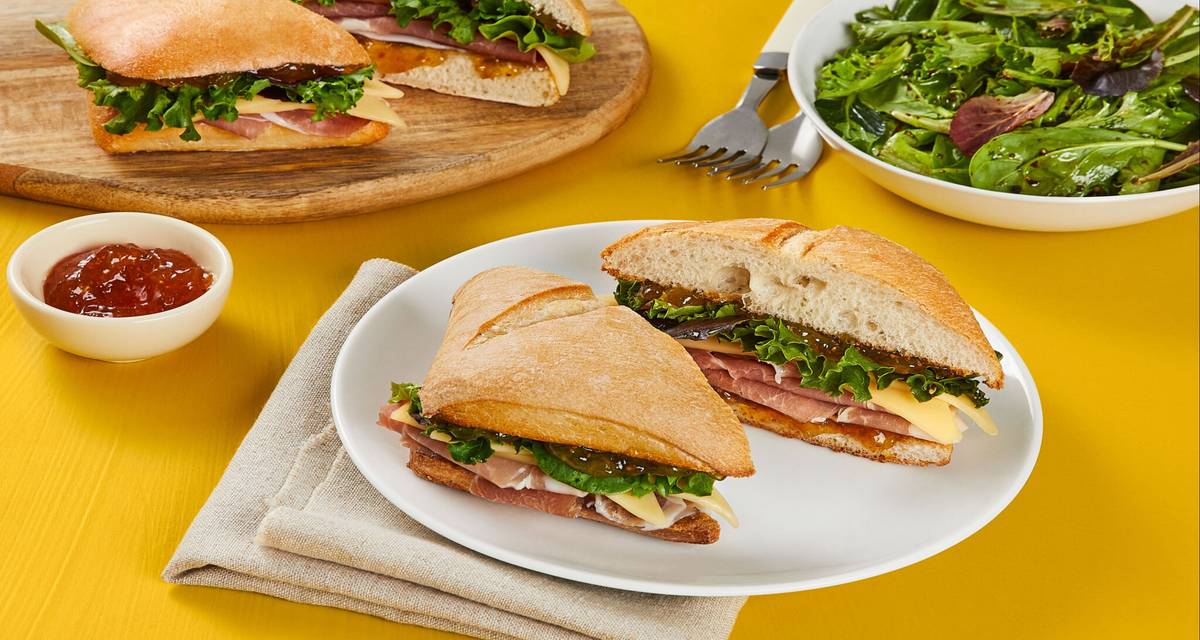 Prosciutto, Fig, and Gouda Sandwich with Balsamic Mixed Greens (serves 2 people)
