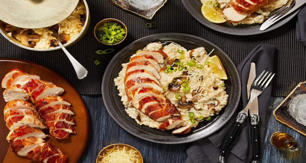 Prosciutto-Wrapped Chicken over Truffled Mushroom Risotto